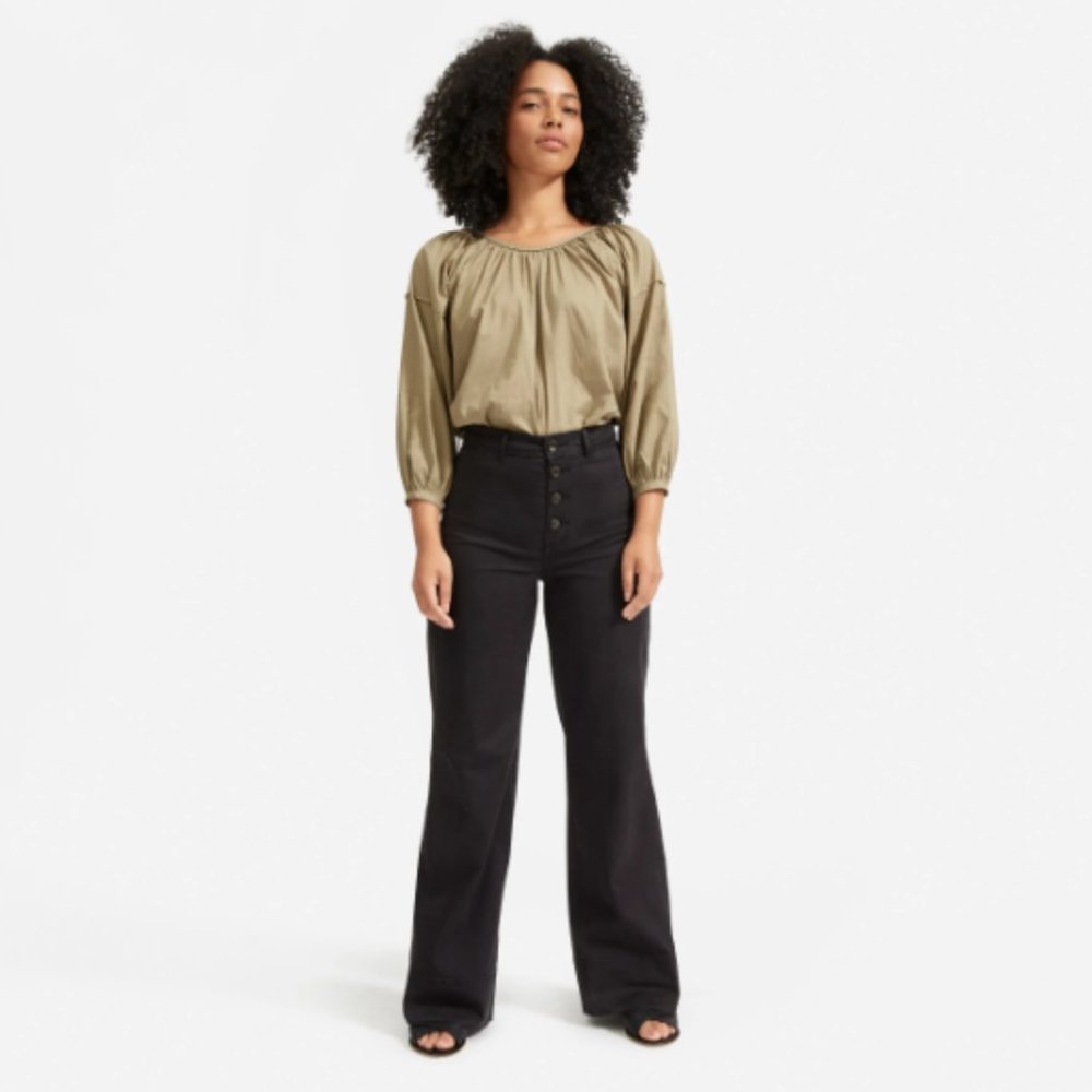 Everlane The Lightweight Button-Fly Wide Leg Chino, Black, 4